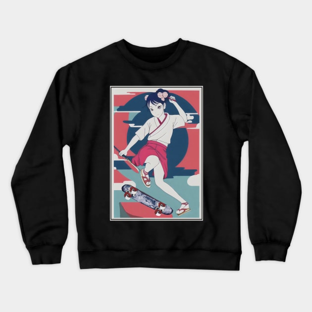 Kunoichi On Skateboard Crewneck Sweatshirt by megaaziib